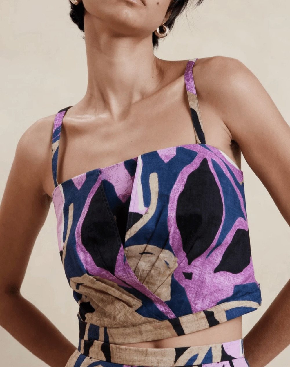 NWT Banana Republic Cross Front Cropped Top Purple Gold Floral Size 4
